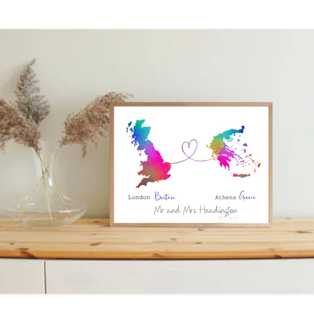 Personalised Wall Map Print Any Two Countries