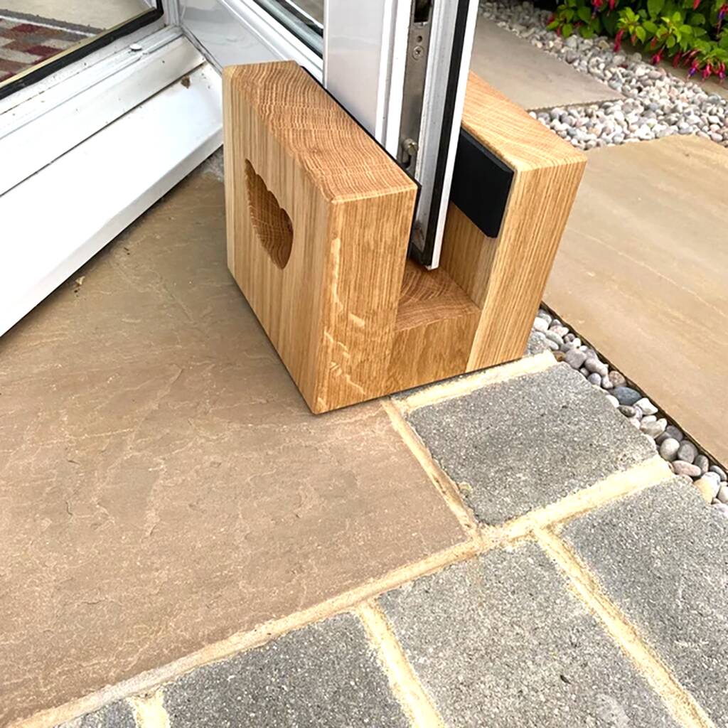 Oak Slot Doorstop - Handmade Windproof Holder For Patio, Bi Fold And External Doors