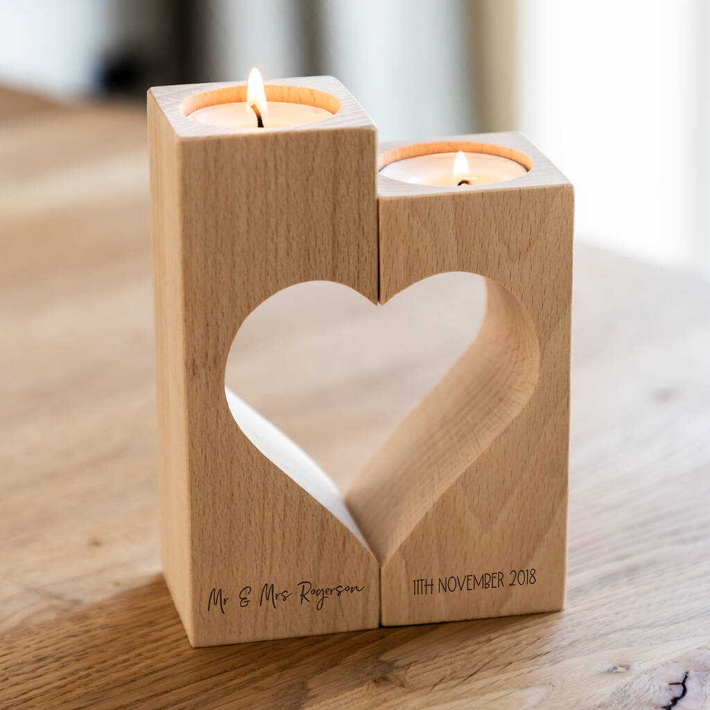 Personalised Wedding Anniversary Gift Candle Holder Set