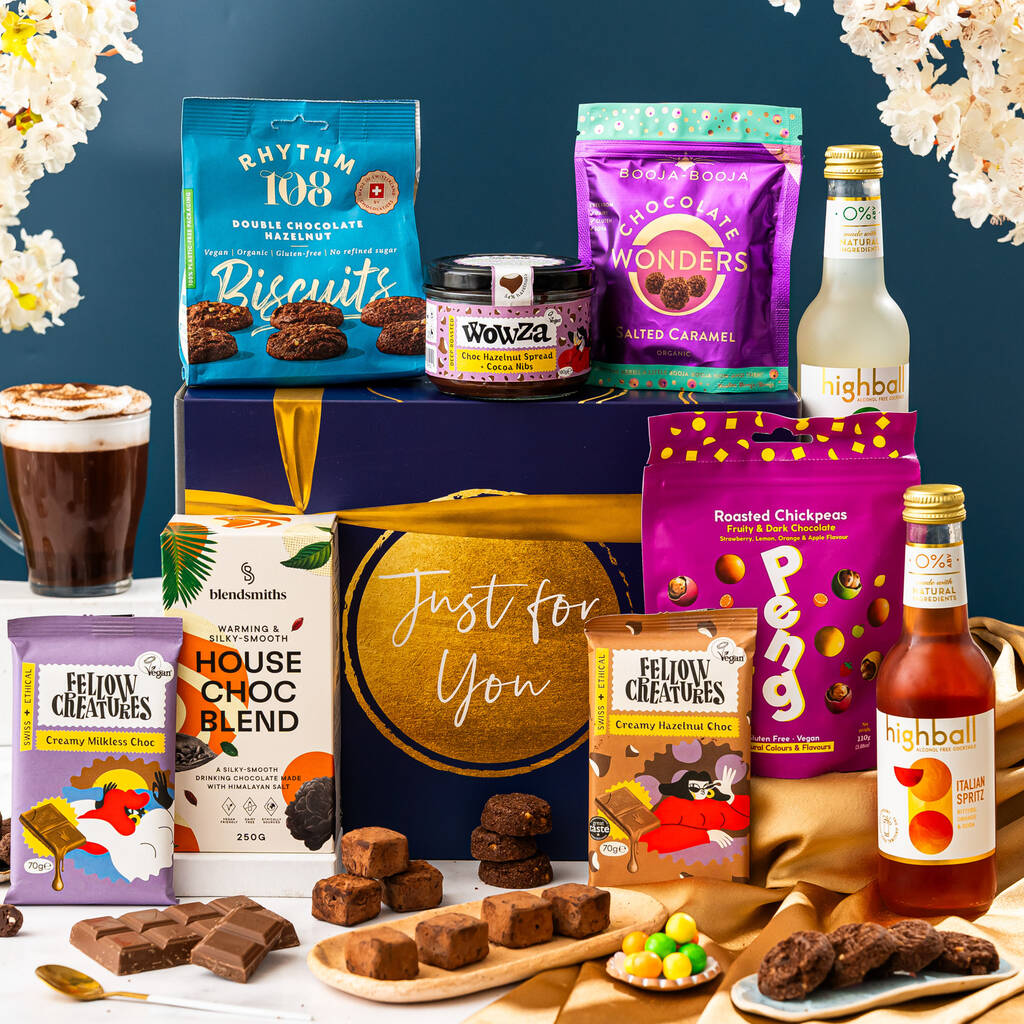 Special Edition Luxury Chocolate Hamper, Vegan, Soy And Gluten Free Personalised Gift, Add Gin Or Whiskey