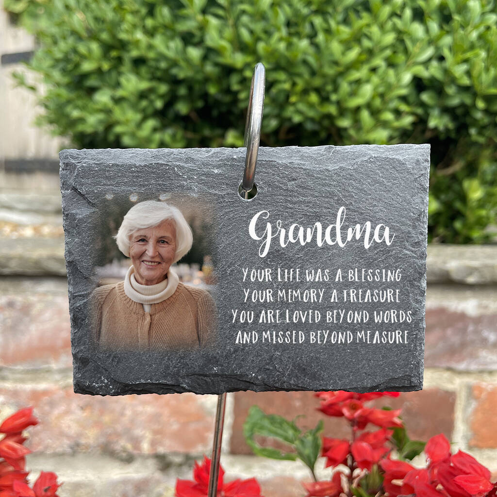 Memorial Photo Printed Garden Slate Tag Wire Holder