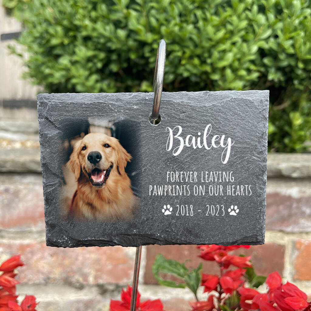 Pet Memorial Photo Printed Garden Slate Tag Wire Holder