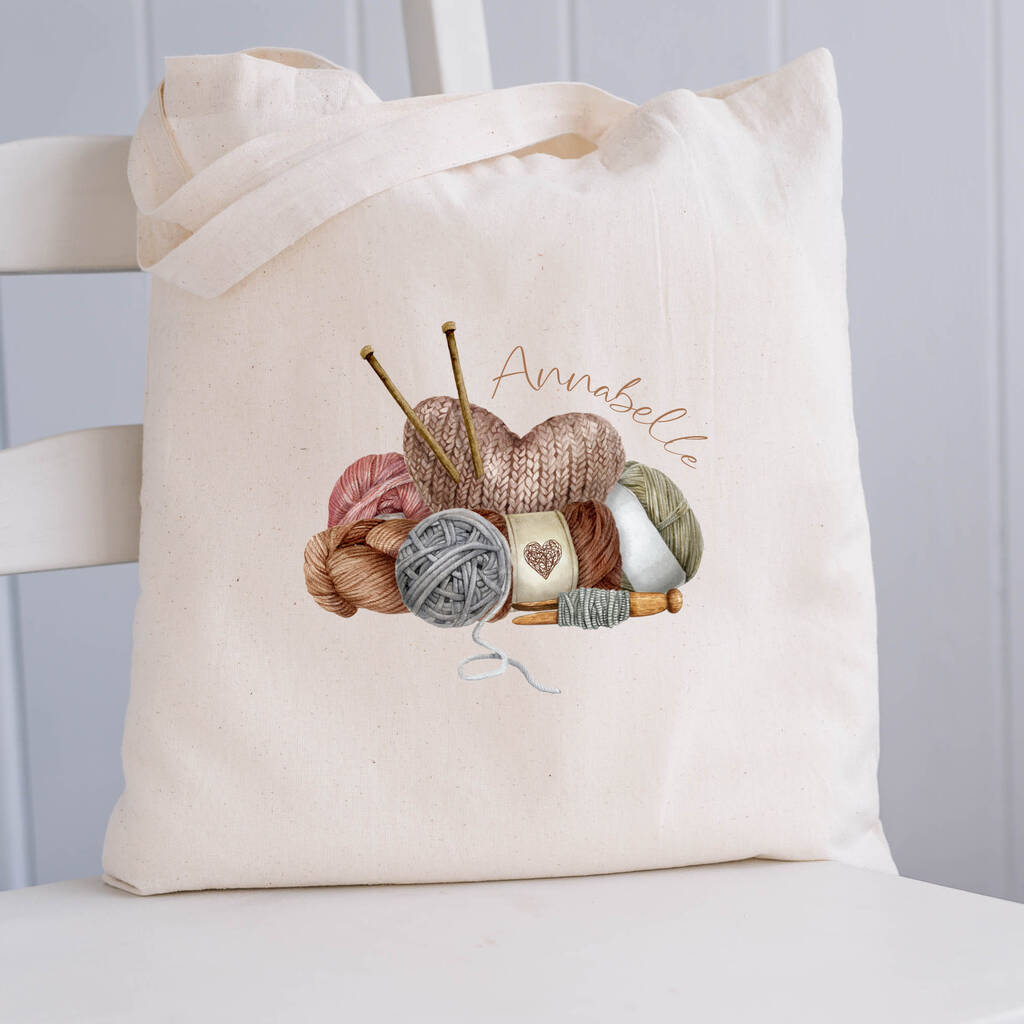 Personalised Knitting Wool Storage Tote Bag