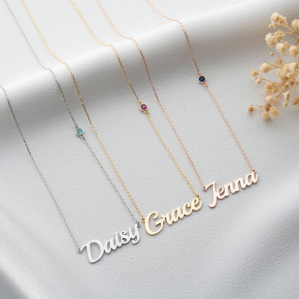 Name Necklace With Birthstone