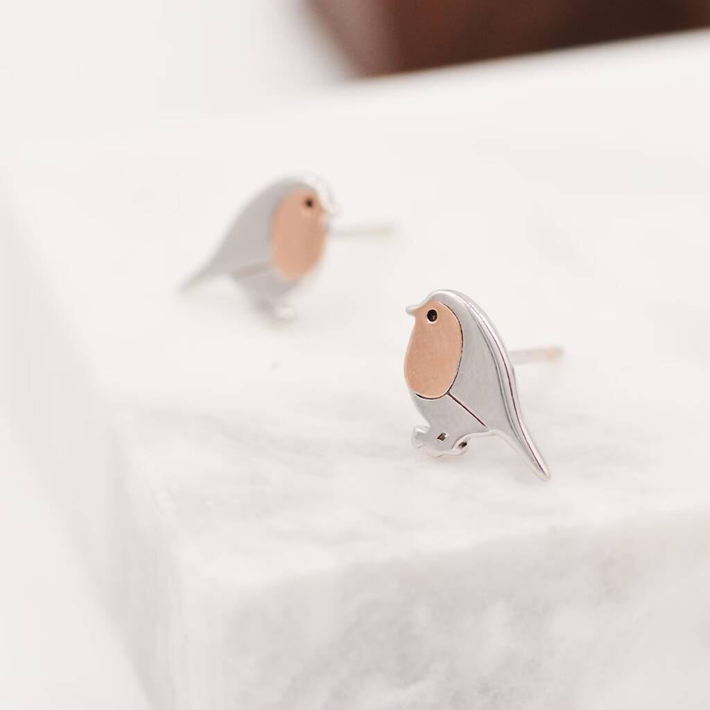Robin Bird Stud Earrings In Sterling Silver