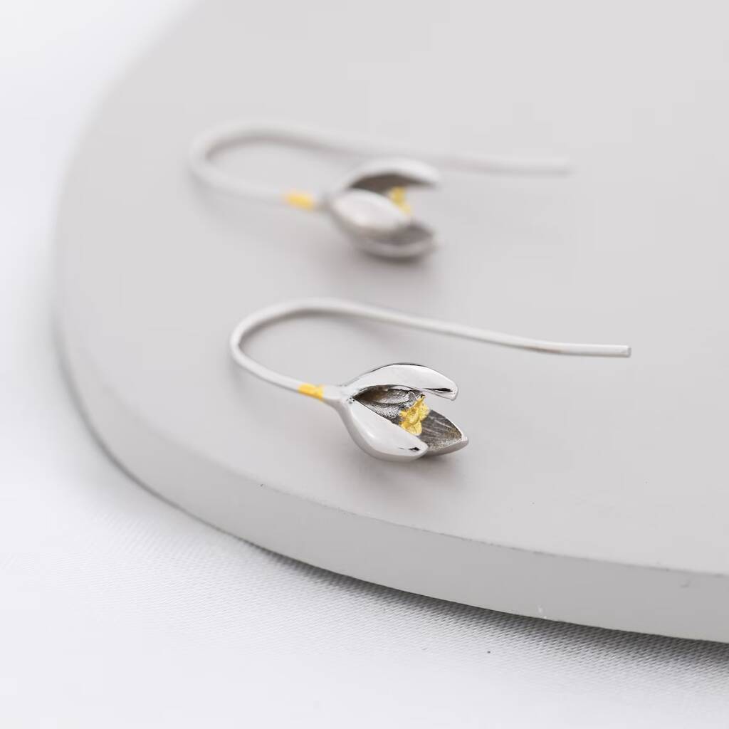 Snowdrop Flower Drop Earrings In Sterling Silver