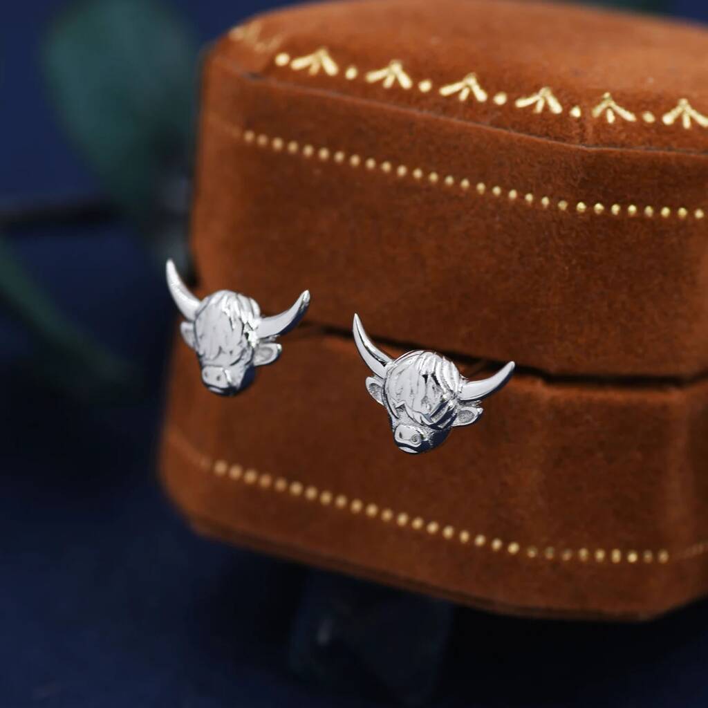 Tiny Sterling Silver Highland Cow Stud Earrings