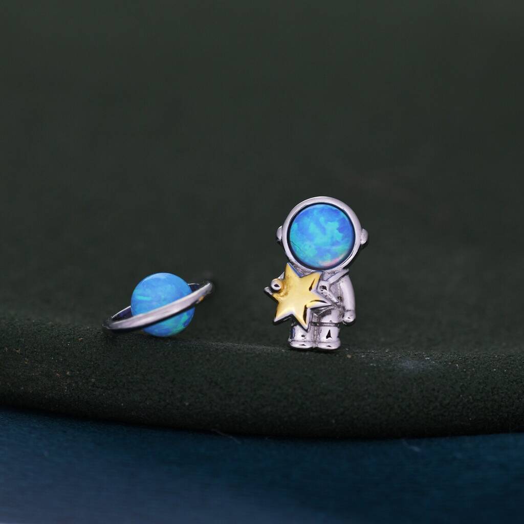 Sterling Silver Astronaut And Planet Stud Earrings