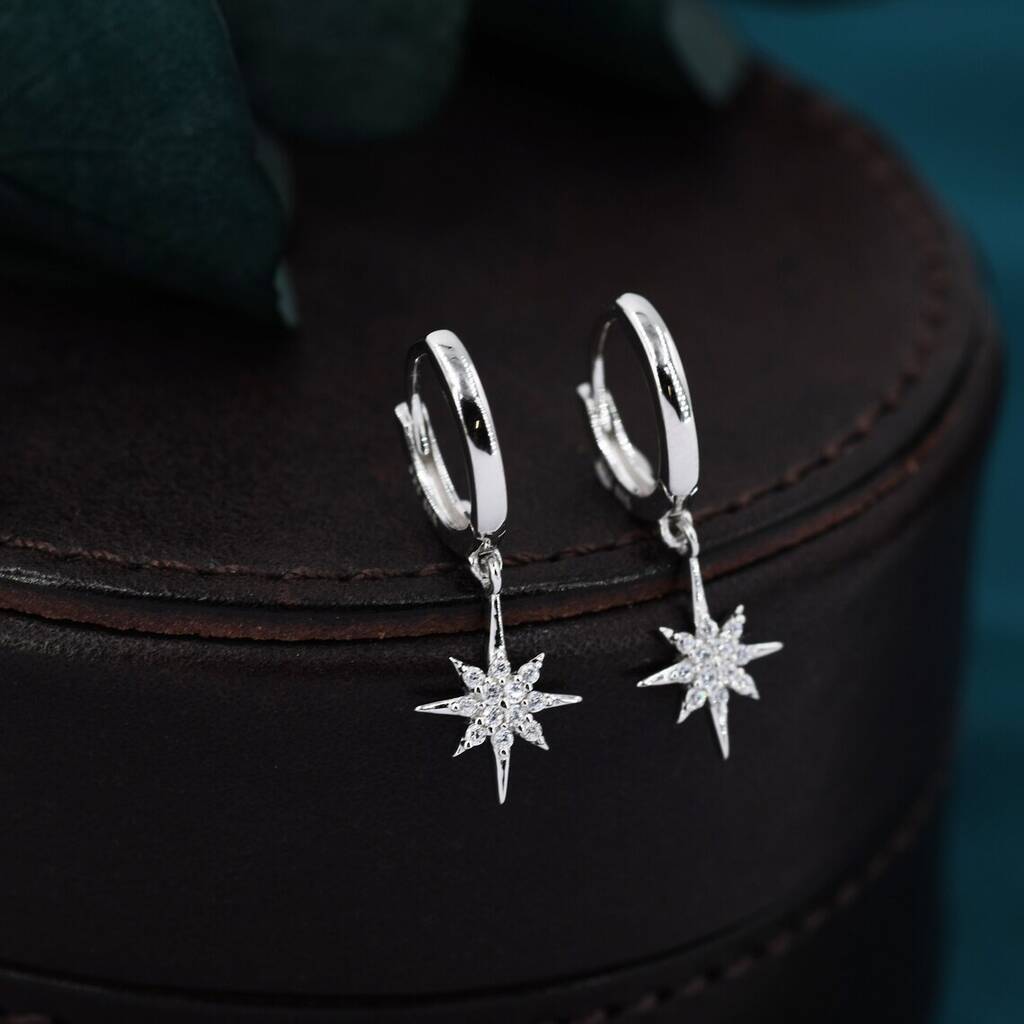 Sterling Silver Starburst Huggie Hoop Earrings