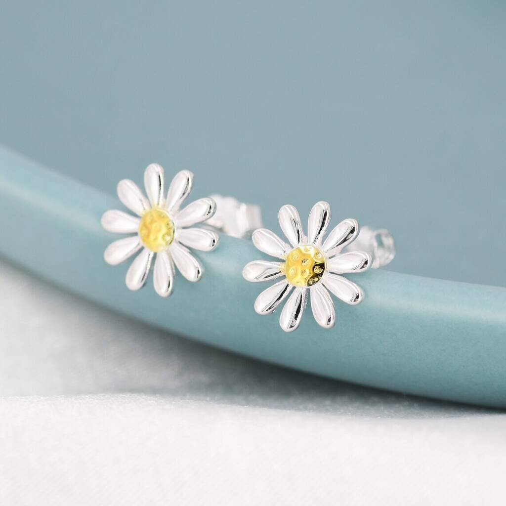 Sterling Silver Aster Daisy Flower Stud Earrings