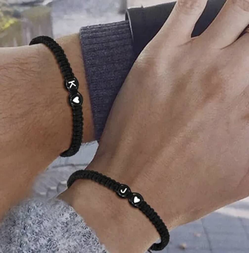 Set Of Two Personalised Black Braided Initial Bracelets