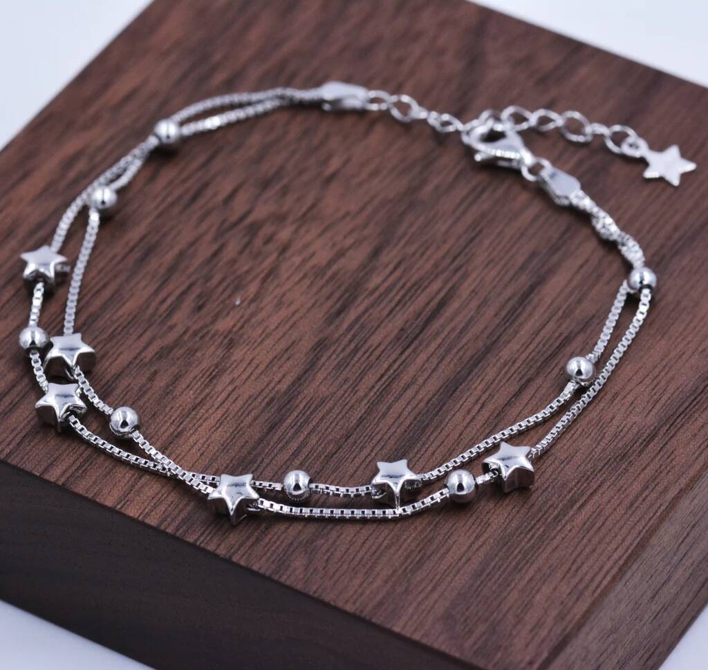 Sterling Silver Little Twinkle Stars Charm Anklet