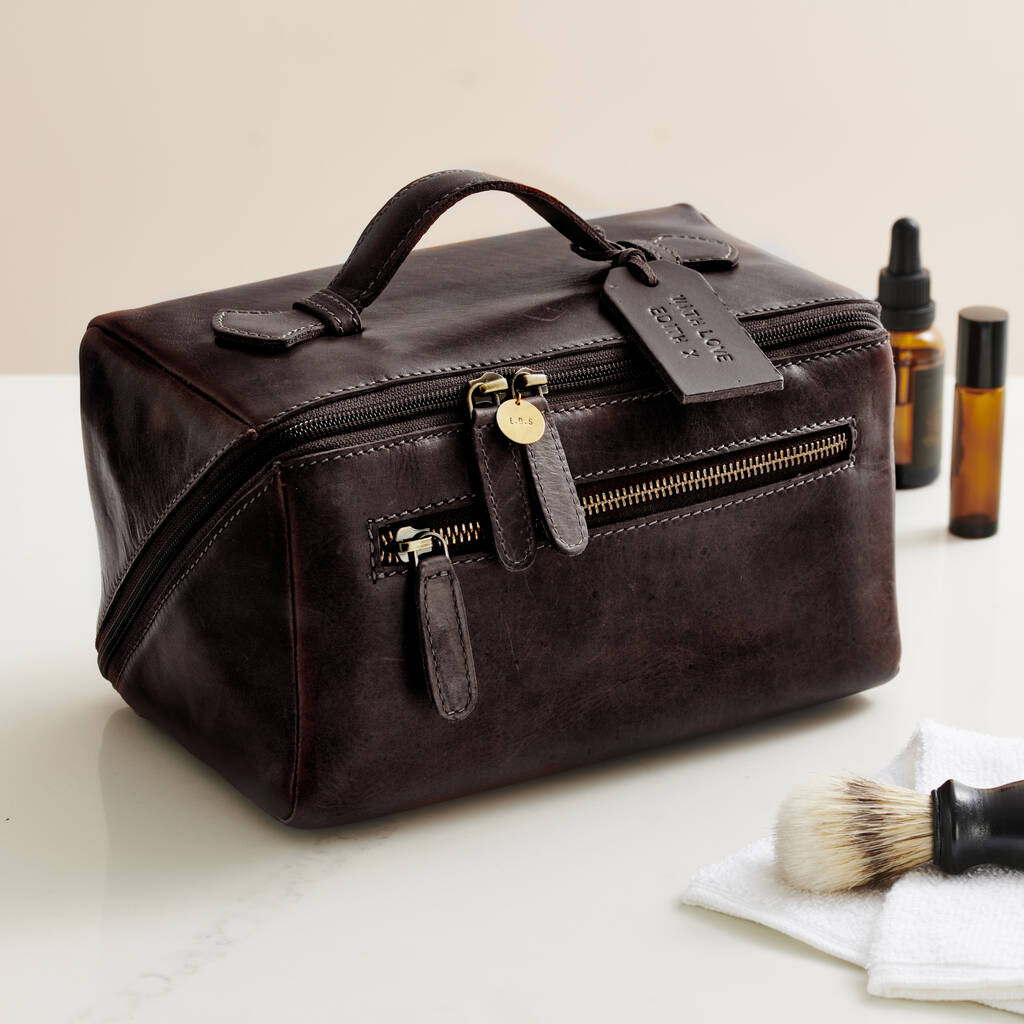 Personalised Leather Lay Flat Wash Bag