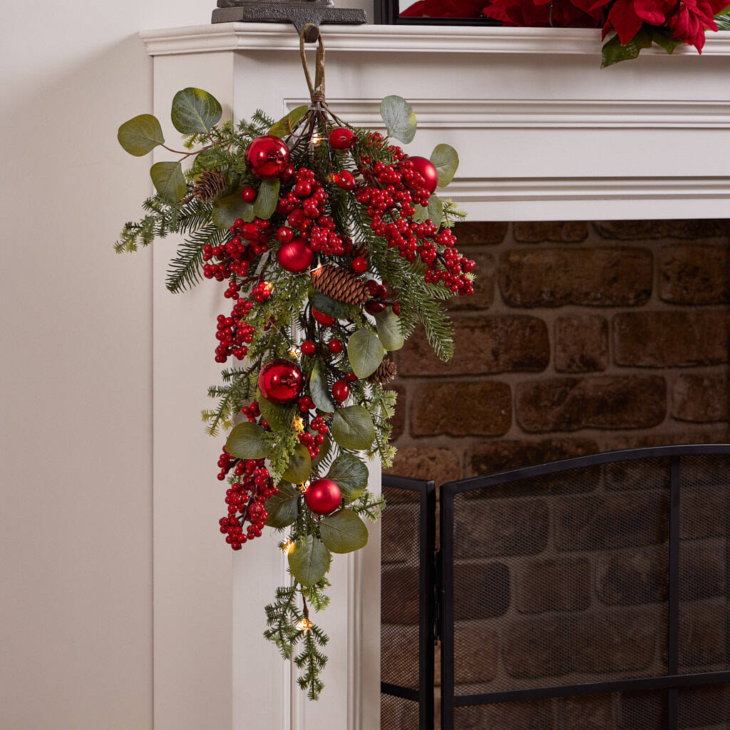 Berries And Baubles Pre Lit Christmas Swag