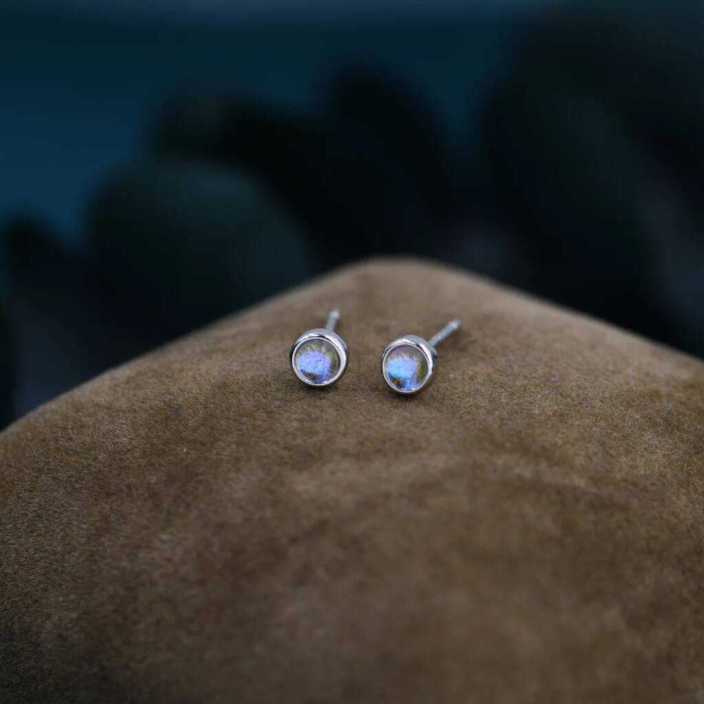 Moonstone Stud Earrings In Sterling Silver