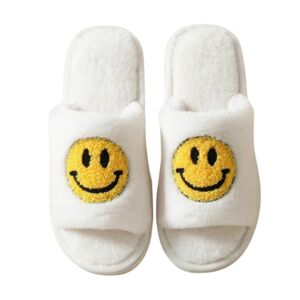 Happy Face White Slippers - Cosy Gift With A Smile Summer Sale