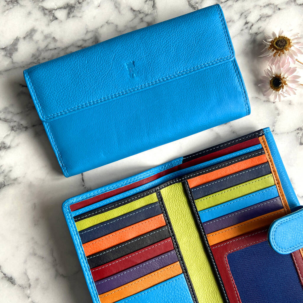 Women's Rfid Secure Large Blue Leather Purse