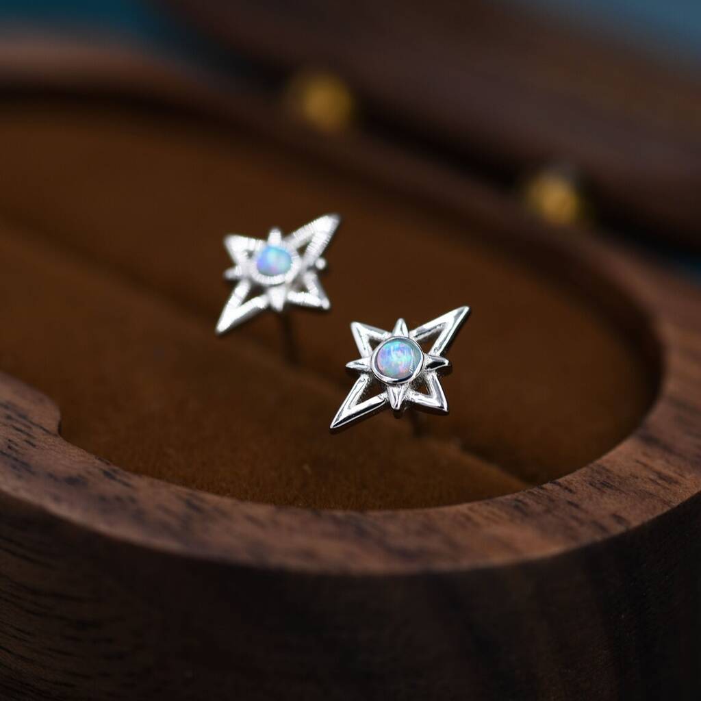 North Star Opal Stud Earrings In Sterling Silver