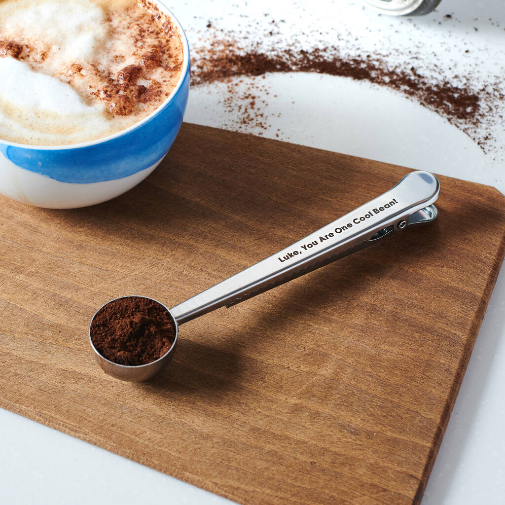 Personalised Metal Coffee Scoop And Clip