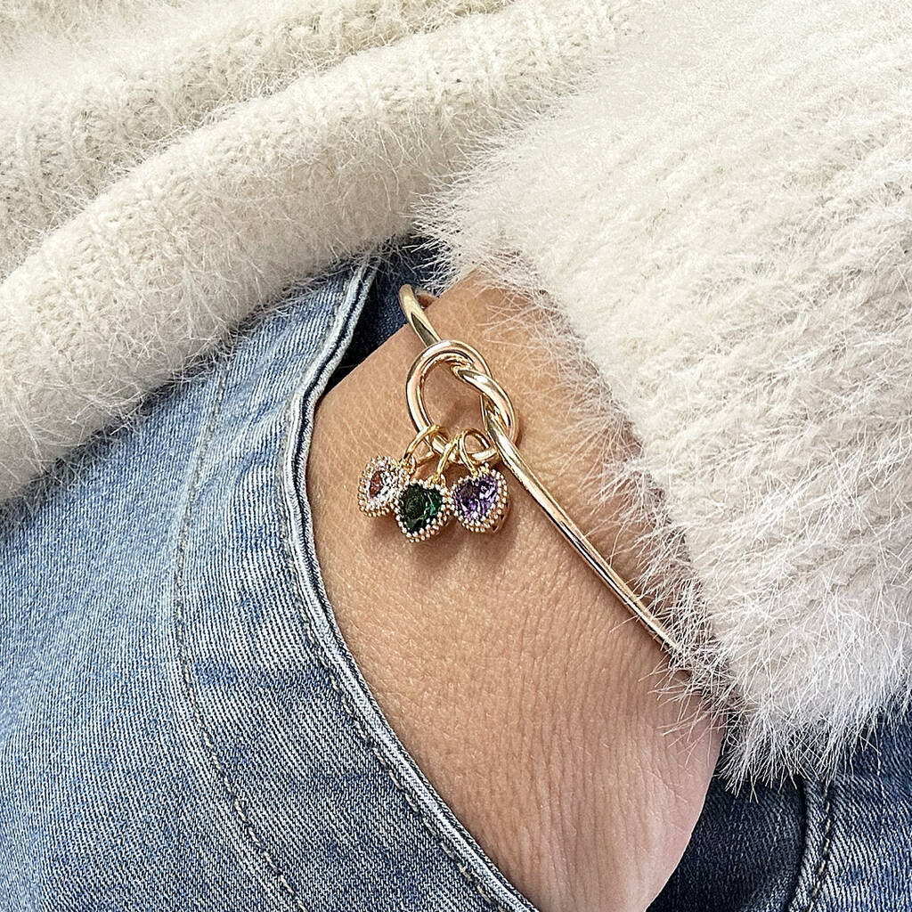 Friendship Knot Bangle With Birthstone Hearts
