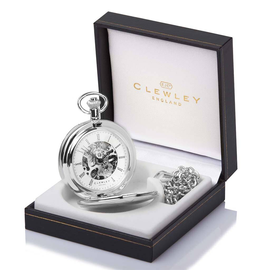 Double Hunter Skeleton Pocket Watch - Silver