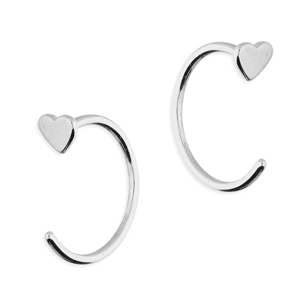Dainty Sterling Silver Heart Pull Through Earrings