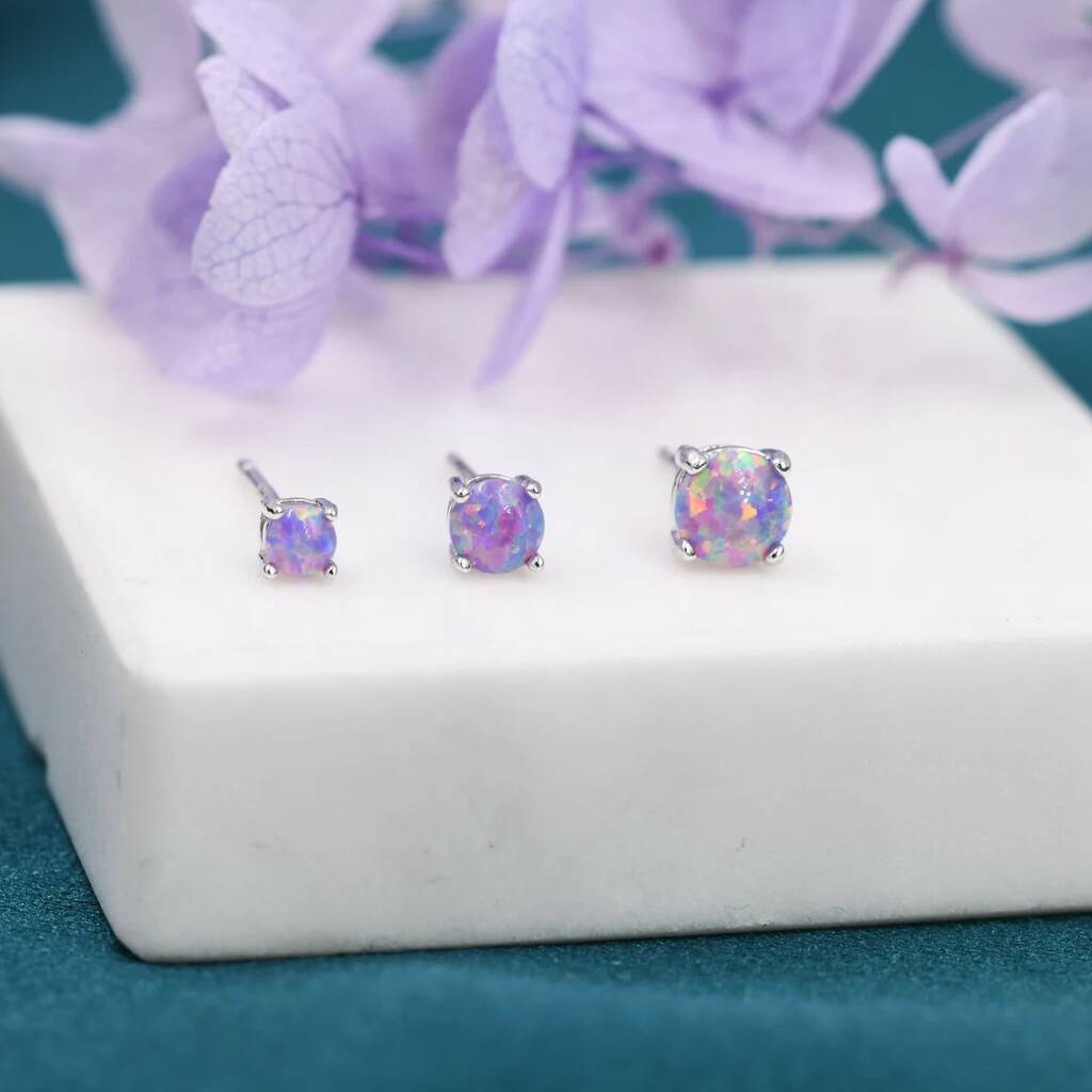 Sterling Silver Tiny Cosmic Dust Purple Opal Stud Earrings