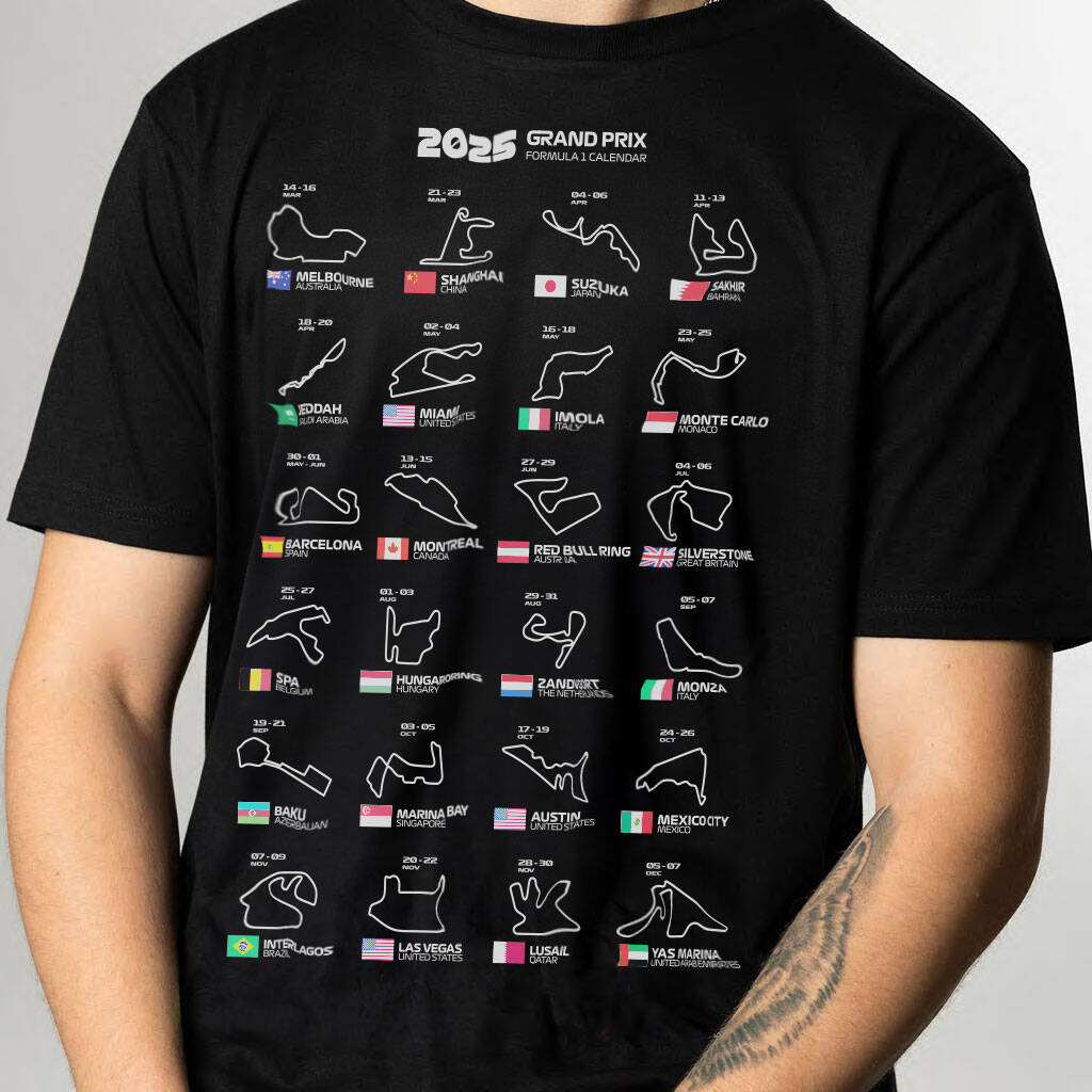 F1 Formula One 2025 / 2026 Calendar Track T Shirt Gift For Him