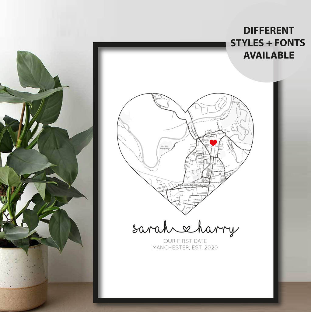 Our First Date, Valentines Day Gift, Location Map Print