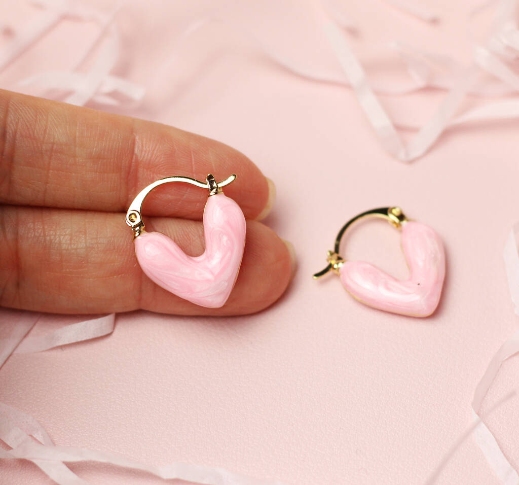 Pink Heart Hoop Earrings