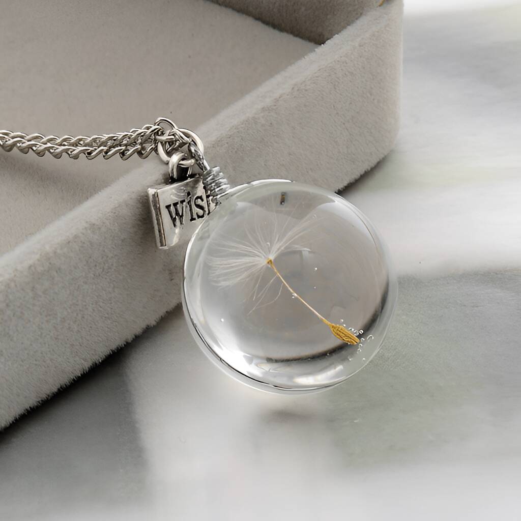 Round Dandelion Pendant Wish Charm Necklace Gift