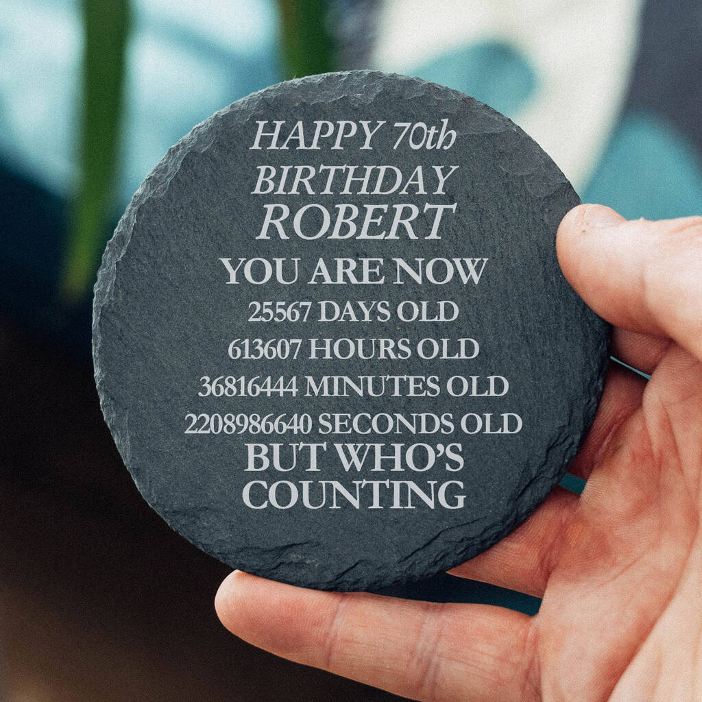 Personalised 70th Birthday Coaster Gift For Him Or Her