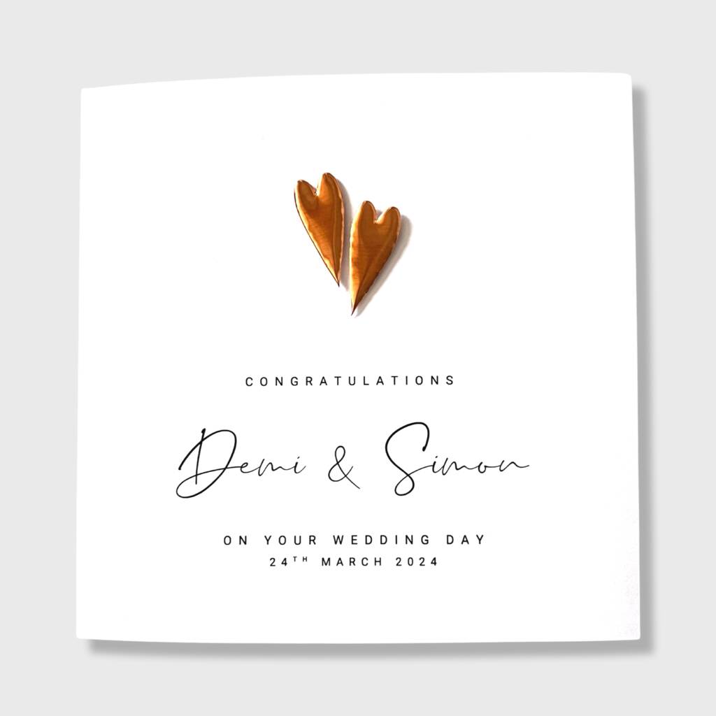 Personalised Wedding Day Card Copper Hearts