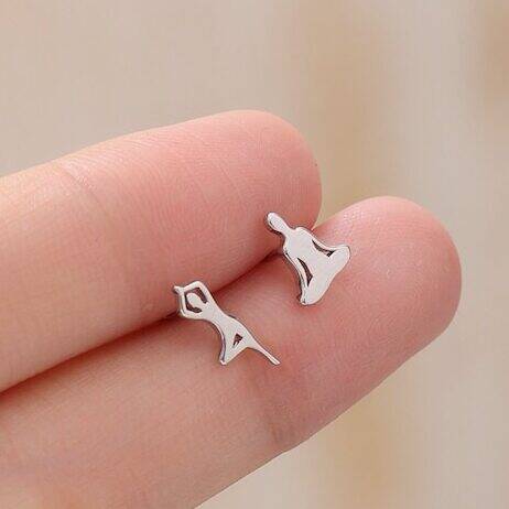 Extra Tiny Mismatched Yoga Pose Stud Earrings In Sterling Silver