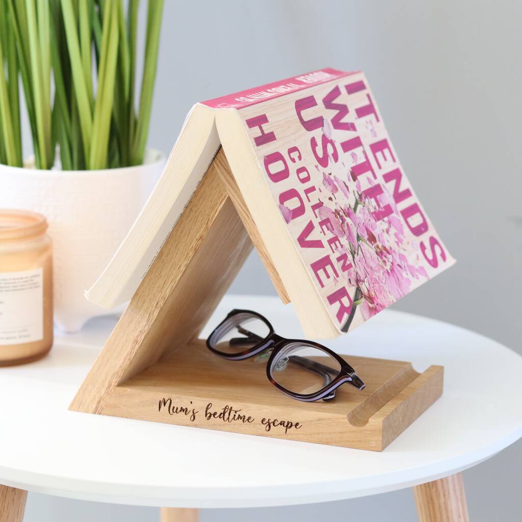 Personalised Solid Oak Bookrest - Bedside Gift For Her