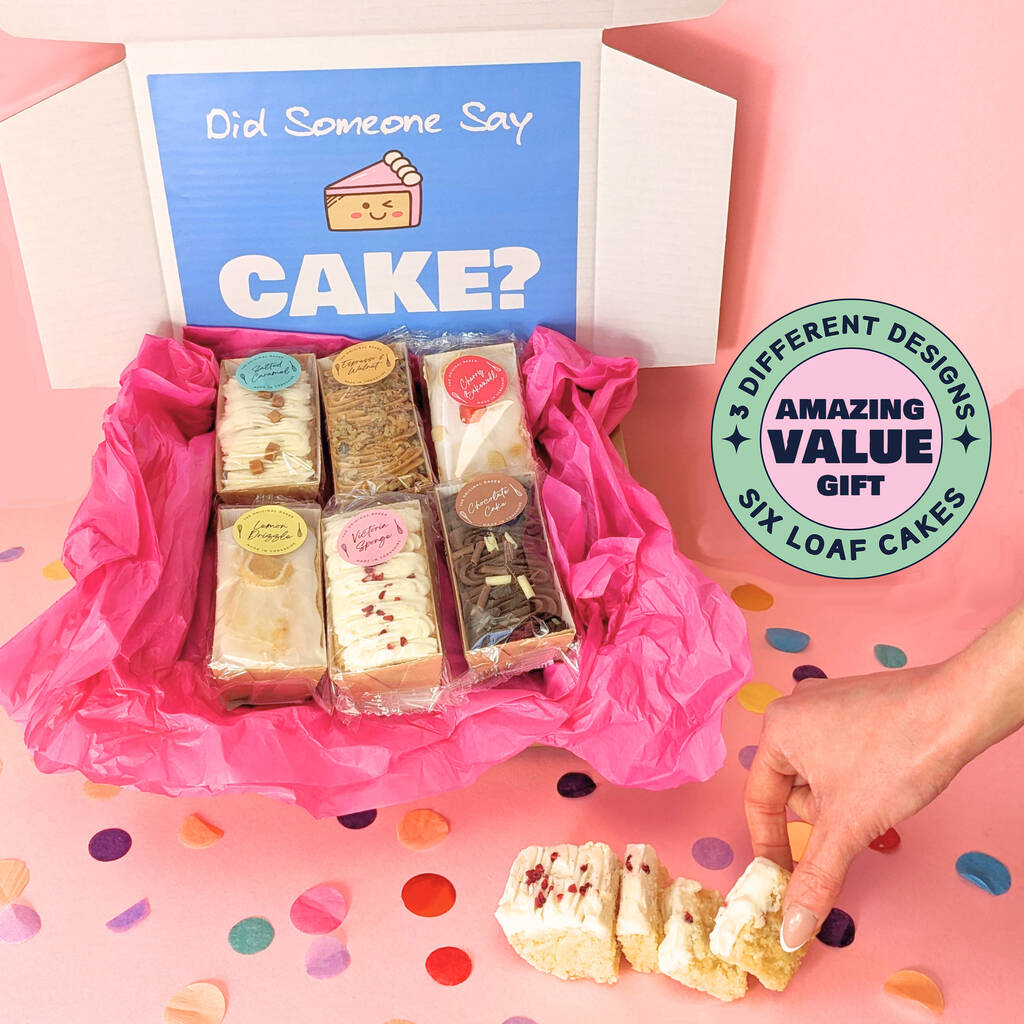 Personalised Six Mini Loaf Birthday Cakes Gift Box