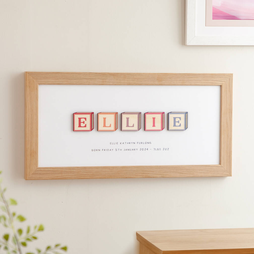 Wooden Building Blocks Personalised New Baby Girl / Boy Name Print