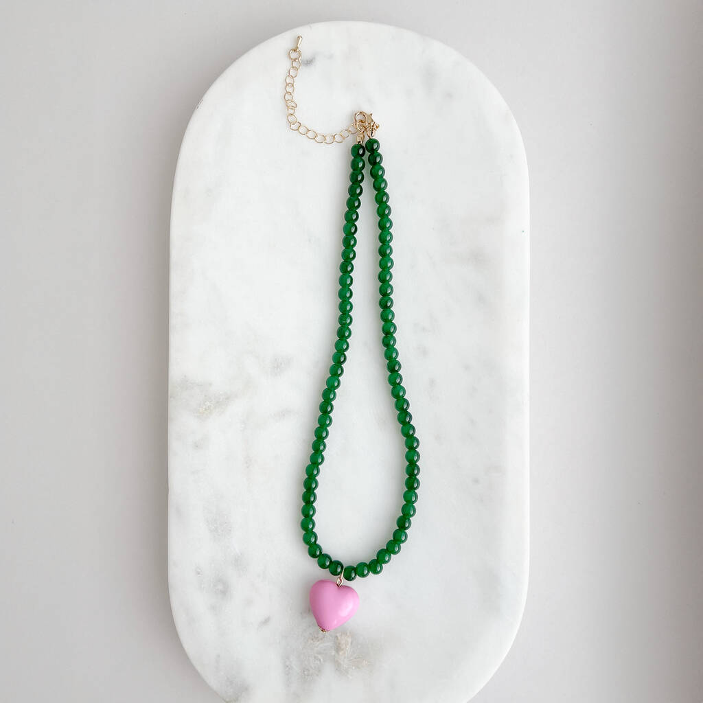 Bead Necklace With Pink Heart
