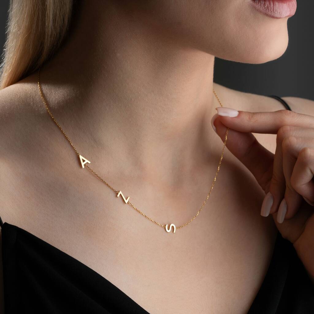 Sideways Initial Necklace In Sterling Silver