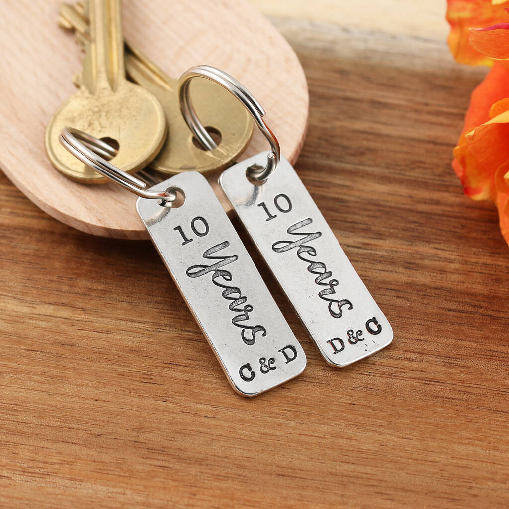 10th Anniversary Couples Pair Personalised Keyrings