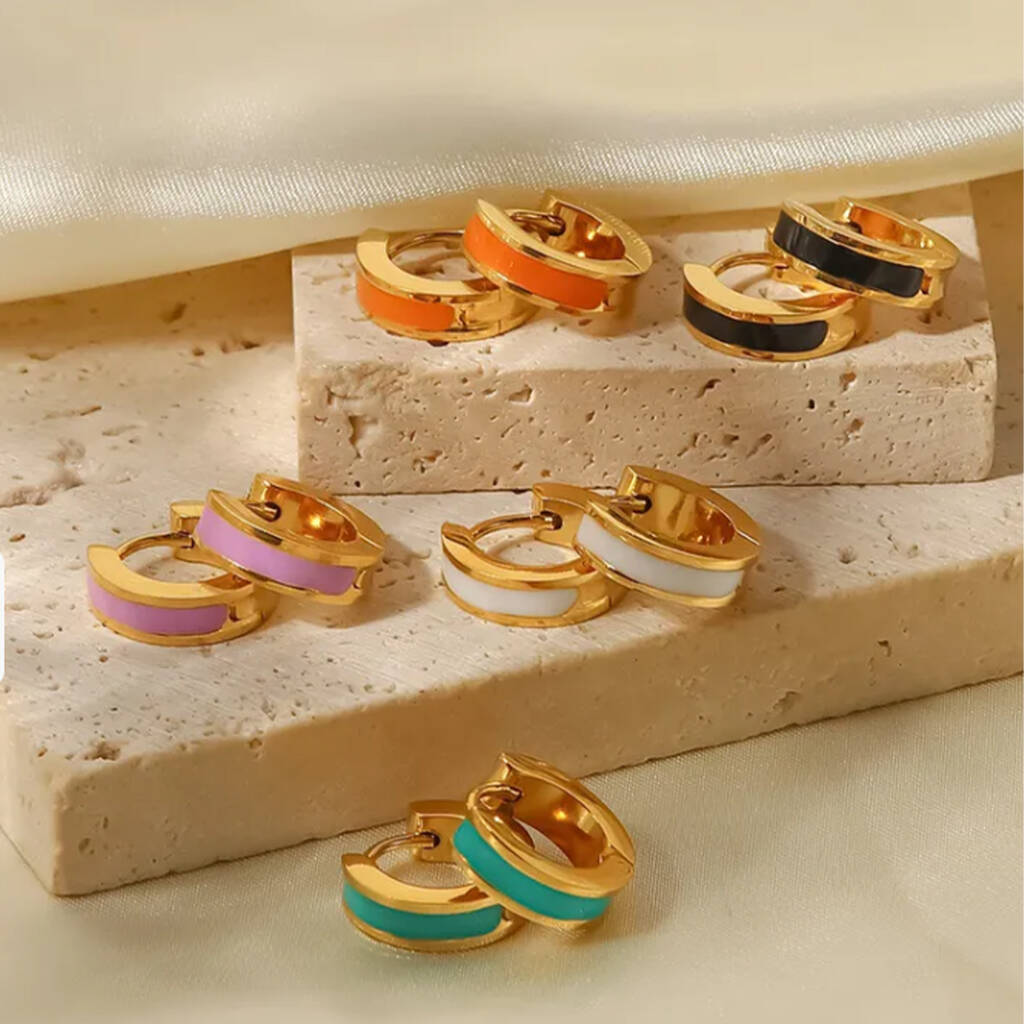 Gold Enamel Hoop Earrings In A Gift Box