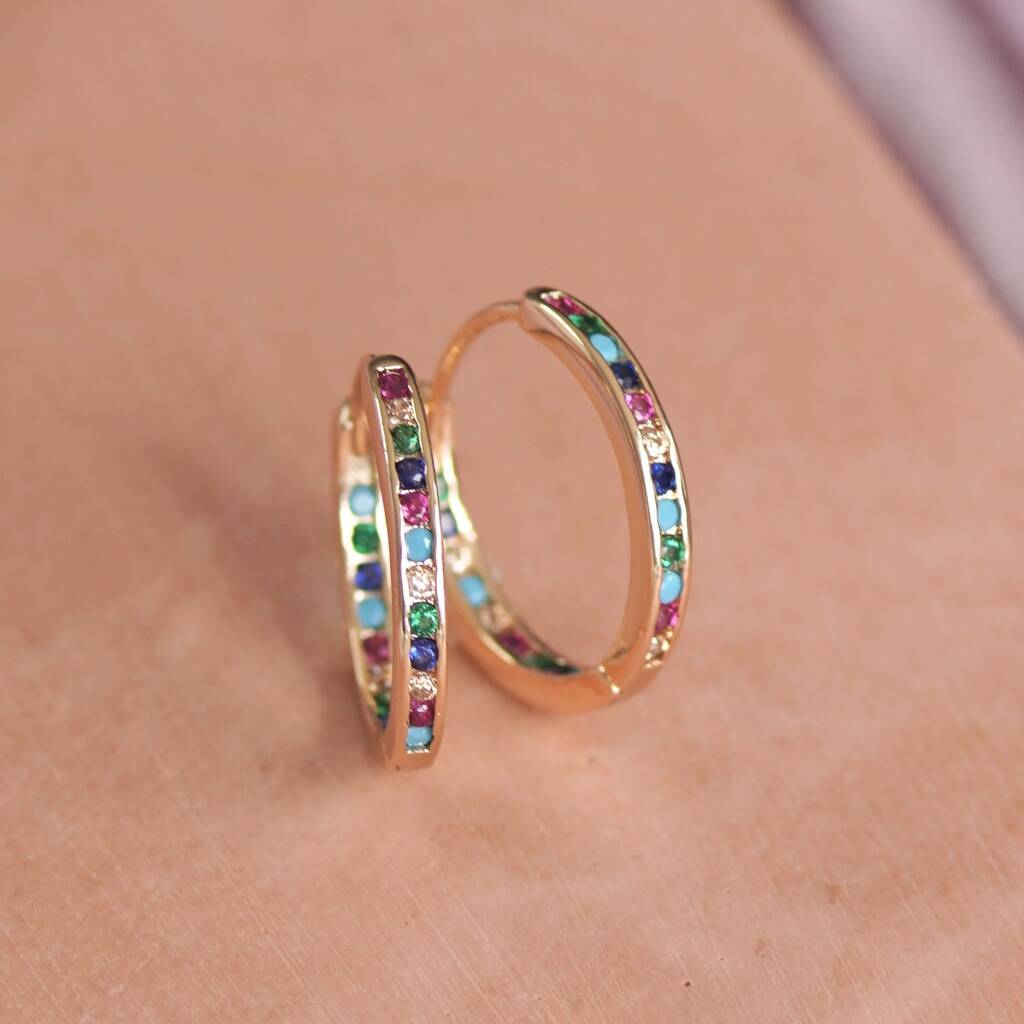 Rainbow Pavé Jewelled Hoop Earrings