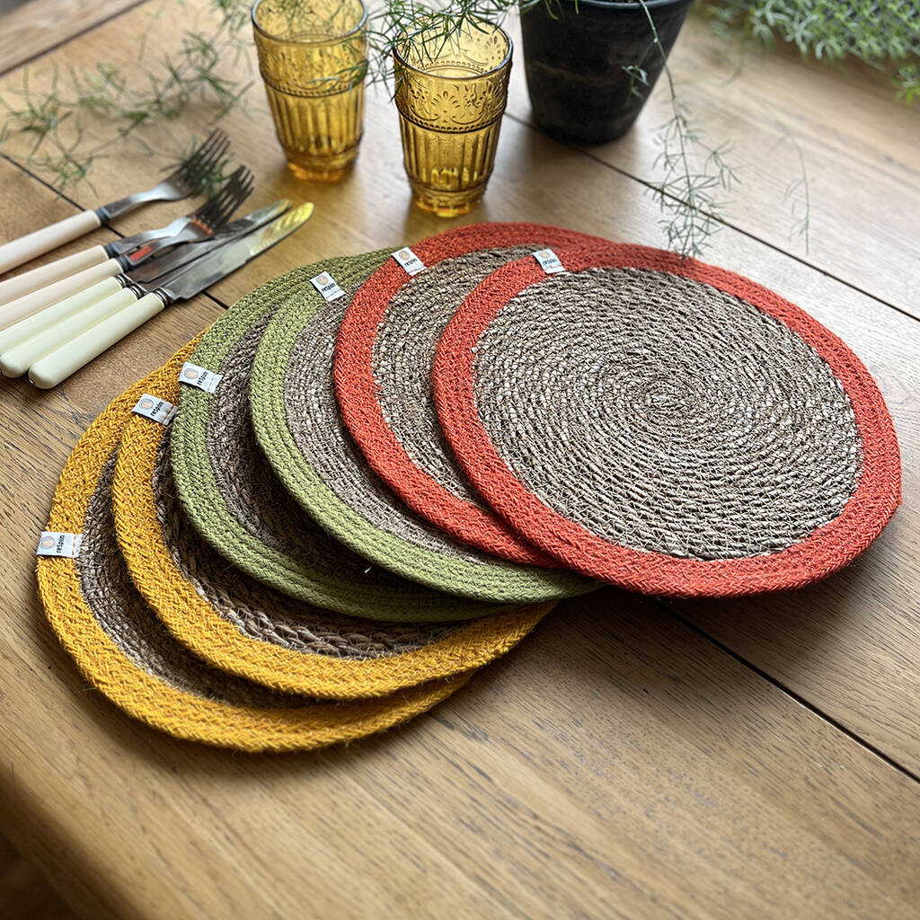 Respiin Set Of Six Seagrass And Jute Tablemats Brights