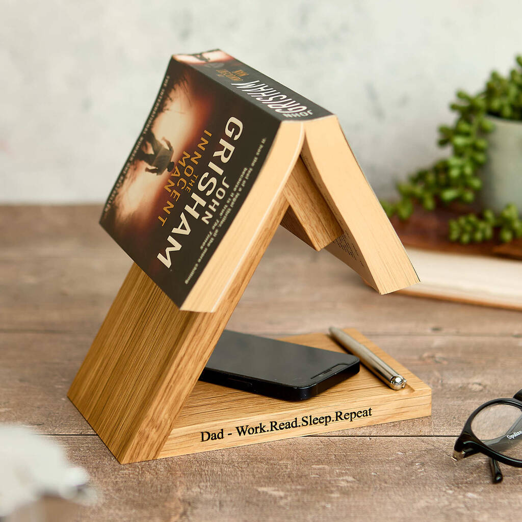Personalised Book Stand In Solid Oak - Gift For Book Lovers