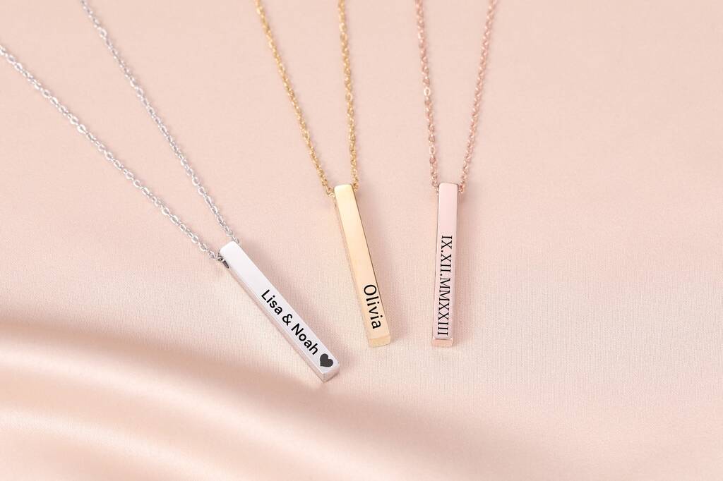 Personalised 3D Bar Shaped Engraved Name Necklace