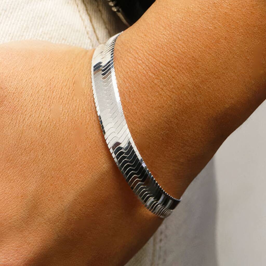 Wide Sterling Silver Herringbone Bracelet