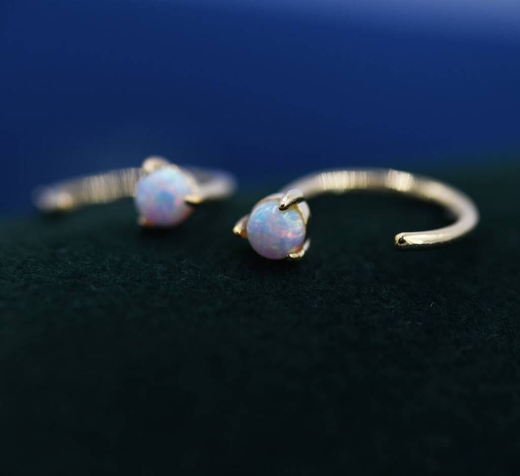 Tiny Opal Huggie Hoop Threader Earrings