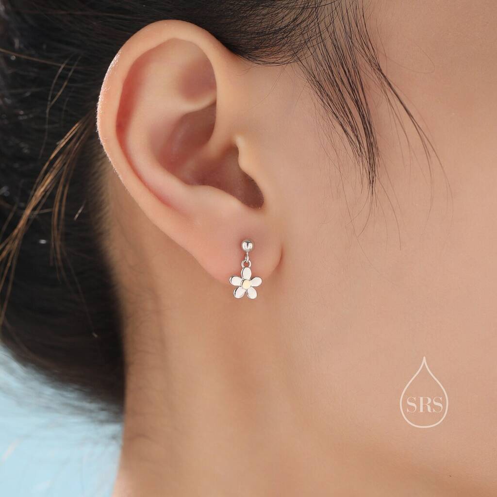 Sterling Silver Forget Me Not Flower Drop Stud Earrings