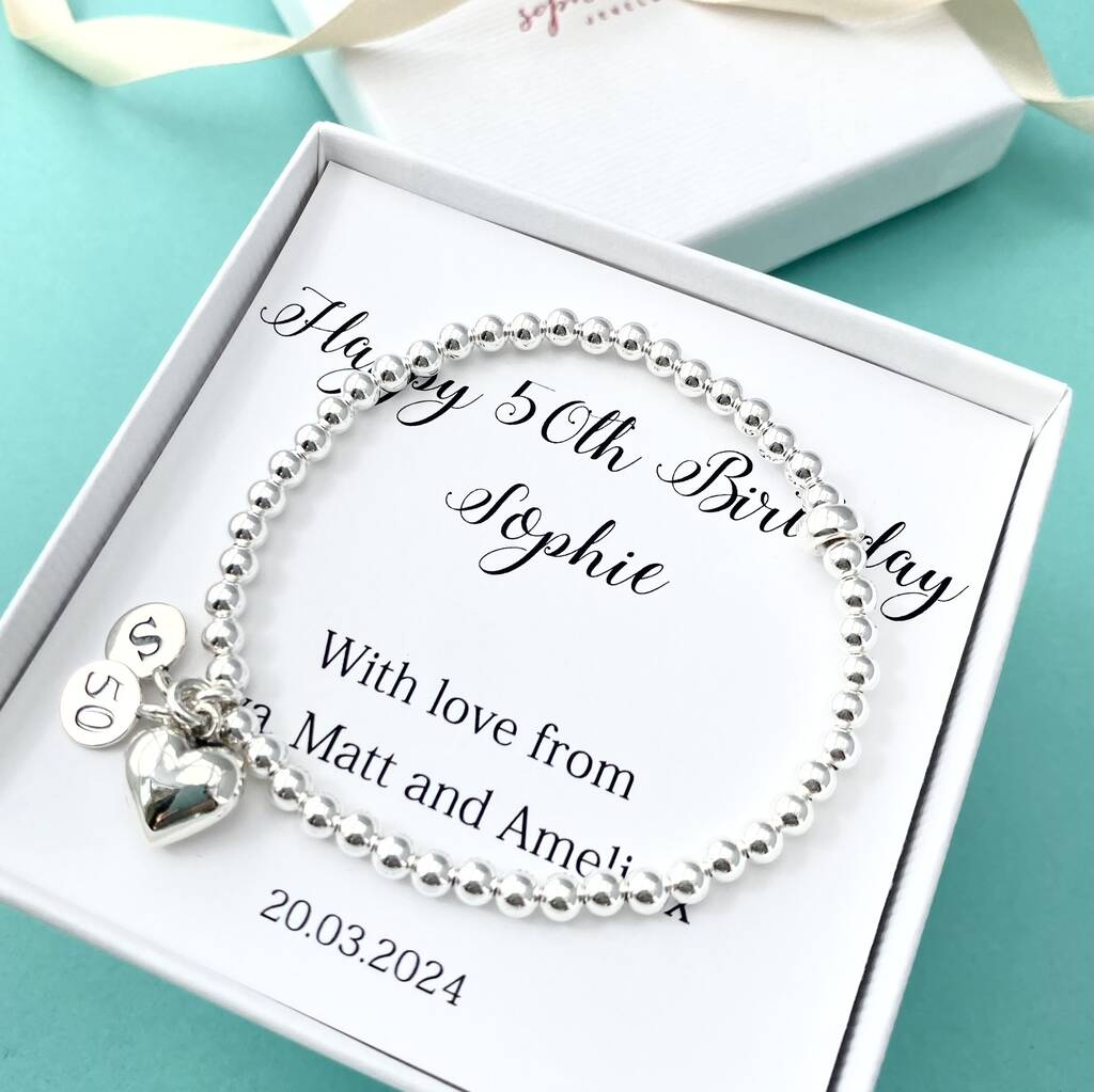Personalised 50th Birthday Bracelet With Heart