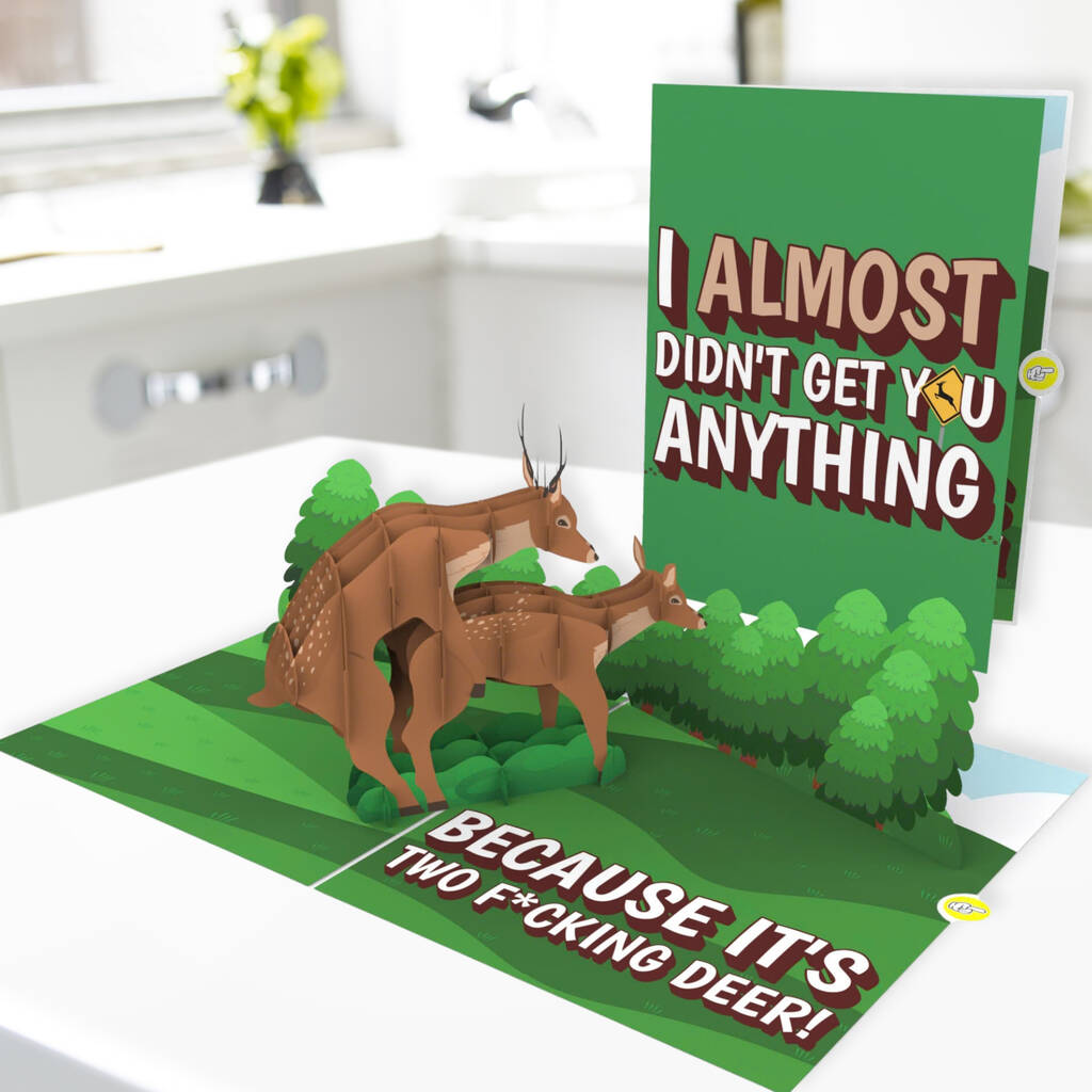 Two FCking Deer! Funny All Occasion Card With 3D Pop Up
